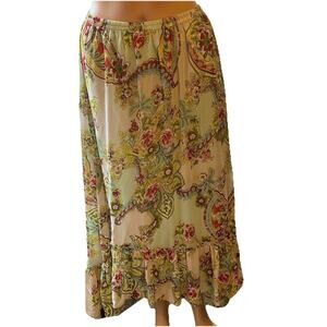 Y2K D Collection Tiered Maxi Skirt M Floral Cottagecore Fairy Boho Hi Low Beach